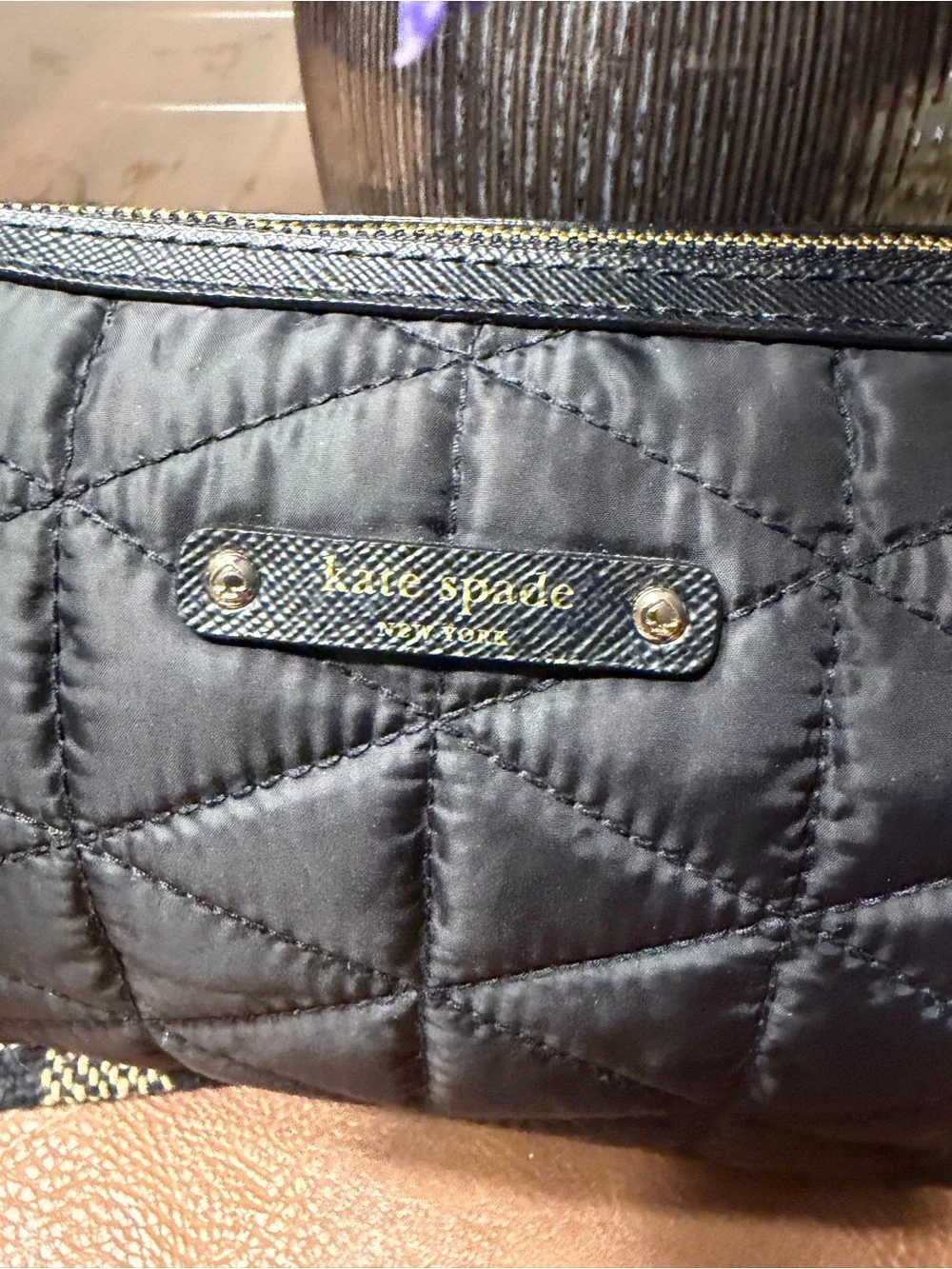 Kate Spade Quilted Black Cosmetic Pouch - Compact Travel Makeup Bag